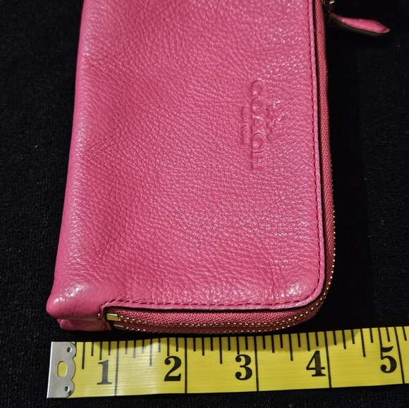 Coach Hot Pink Double Corner Zip Wristlet-NWT-Pebble Leather - Picture 6 of 11